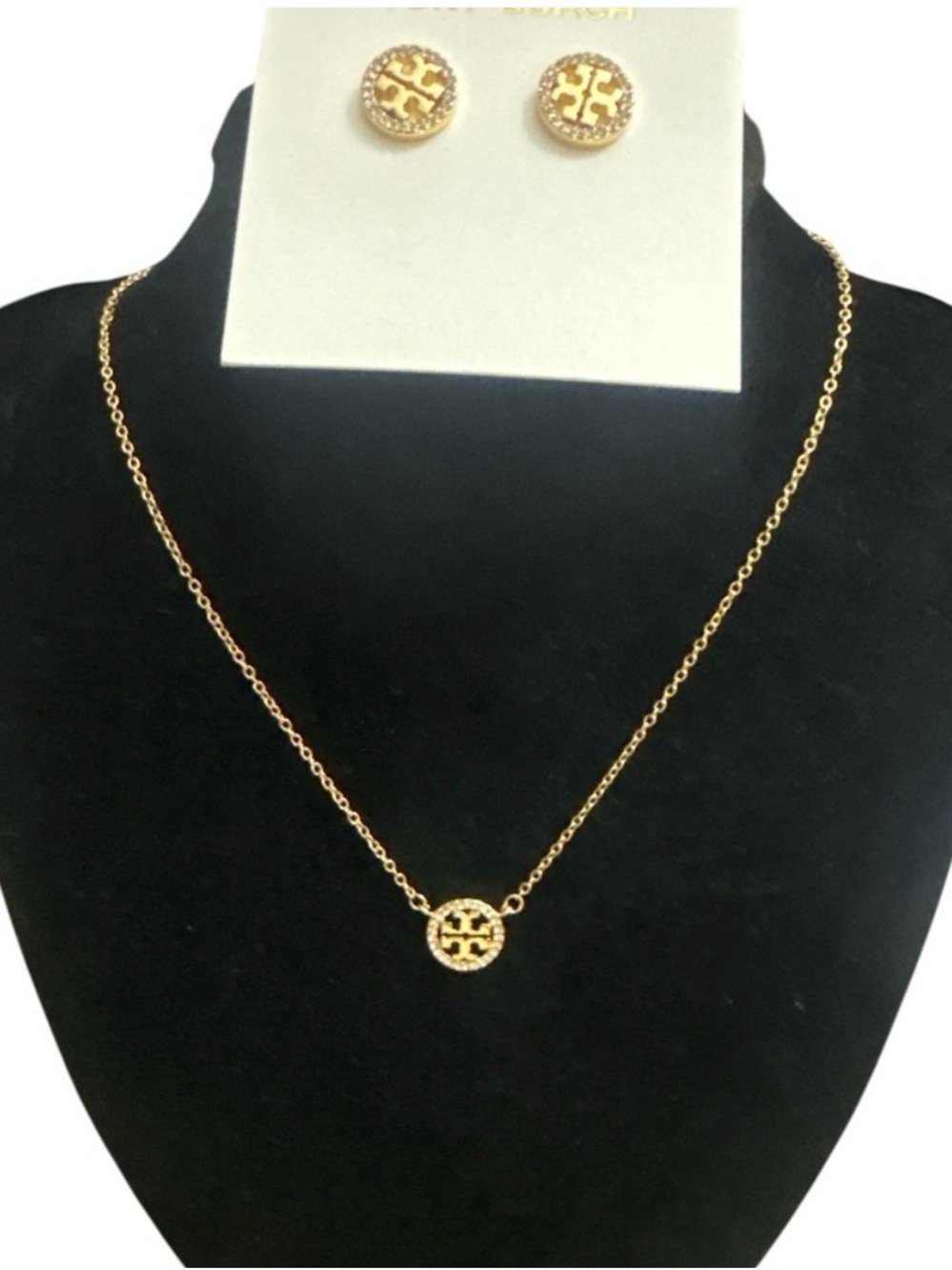 Tory Burch Pavé Gold Necklace and Earring Set